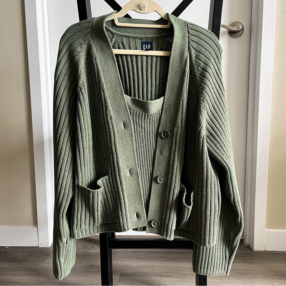 NWOT Gap Cardigan & Tank Set - Olive Green